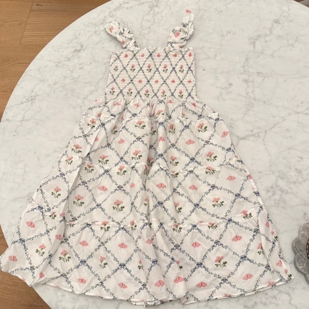 Hill House Tiny Nap Dress Girls Size 10 Floral Smocked Cotton Spring Easter